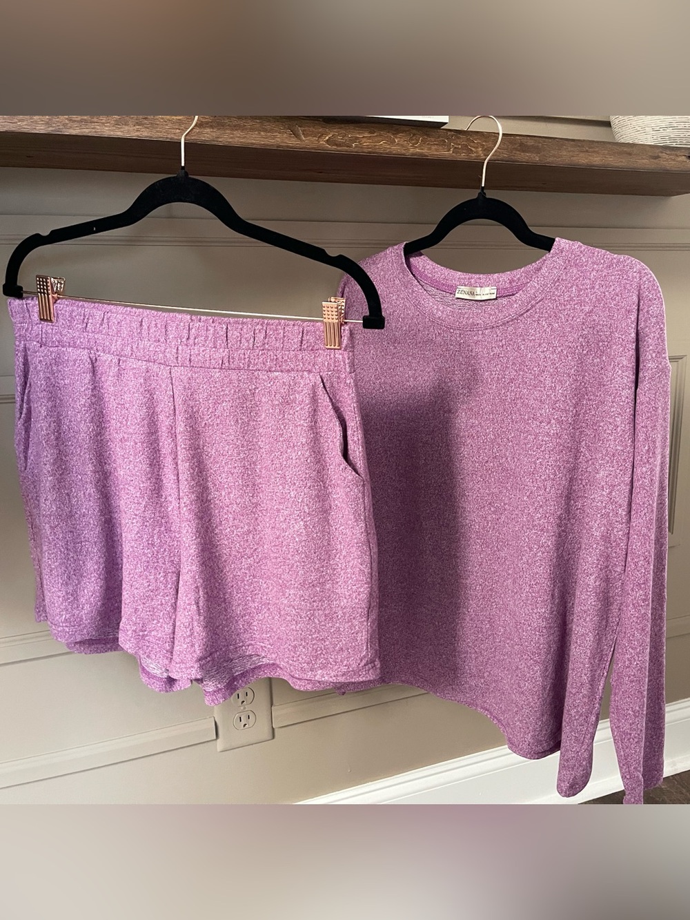 Zenana Cozy Hacci 2-Piece Shorts Set – LT Plum 💜 - Picture 3 of 4